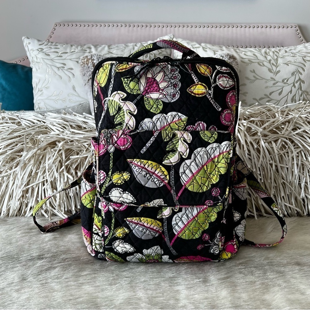 VERA BRADLEY Moon Blooms Ultimate Backpack 2014 Black Green Pink Floral School
